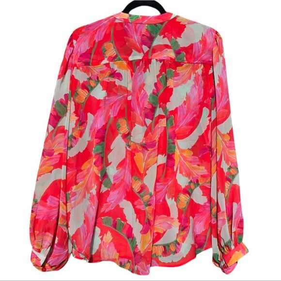 Chico's Women's Multicolor Foliage‎ Print Long Sleeve Spilt Neck Blouse Size 14 - Picture 4 of 10